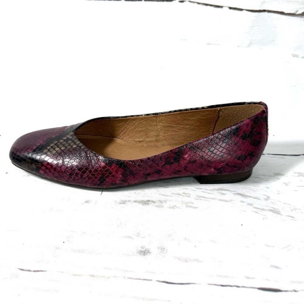 Frye Dana Shoes Women's 7.5M Burgundy Ballet Flats Snake Print Leather Slip On